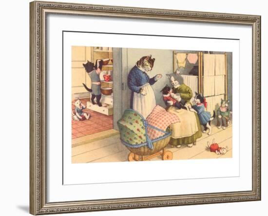 Cartoon Cats Playing House-null-Framed Art Print