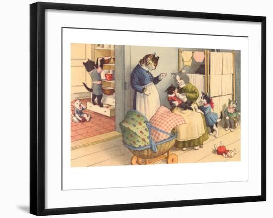 Cartoon Cats Playing House-null-Framed Art Print