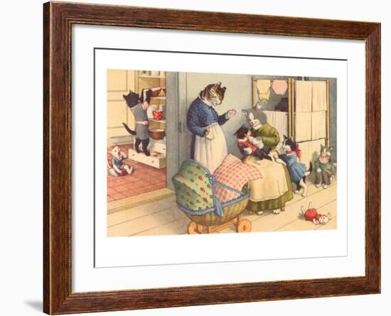 Cartoon Cats Playing House-null-Framed Art Print