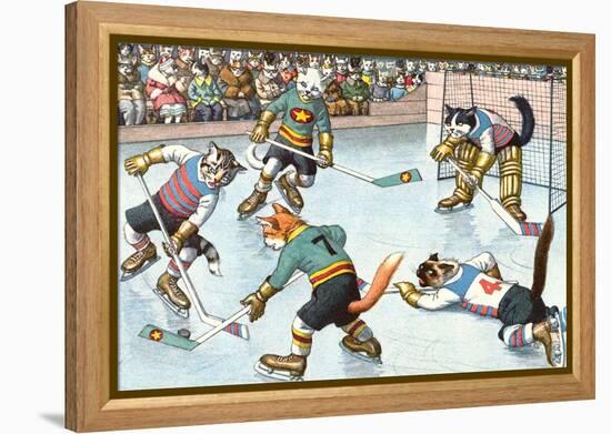 Cartoon Cats Playing Ice Hockey-null-Framed Stretched Canvas