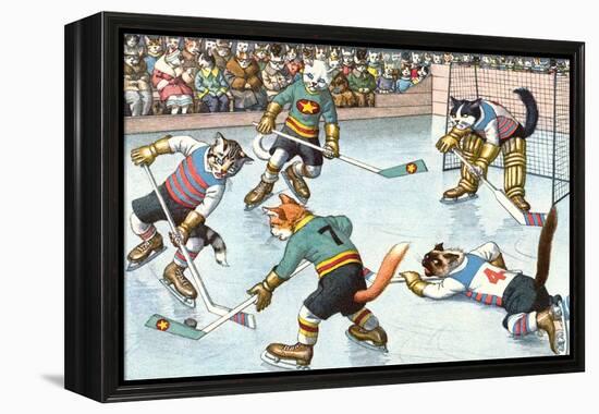 Cartoon Cats Playing Ice Hockey-null-Framed Stretched Canvas