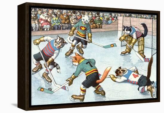 Cartoon Cats Playing Ice Hockey-null-Framed Stretched Canvas