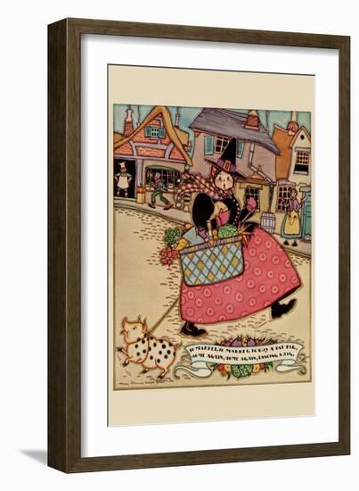 Cartoon Character Walks Thru an Old Town Carrying a Basket of Produce-null-Framed Art Print