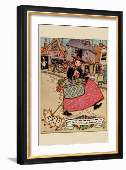 Cartoon Character Walks Thru an Old Town Carrying a Basket of Produce-null-Framed Art Print