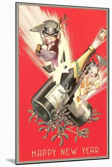 Cartoon Children with Champagne Bottles-null-Mounted Art Print