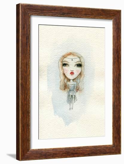 Cartoon Cute Child Girl . Watercolor Illustration-Anna Ismagilova-Framed Art Print