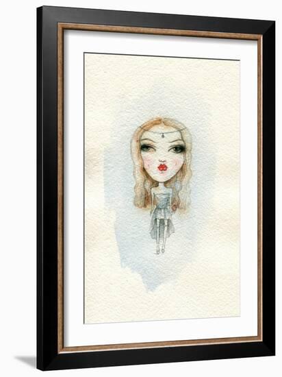 Cartoon Cute Child Girl . Watercolor Illustration-Anna Ismagilova-Framed Art Print