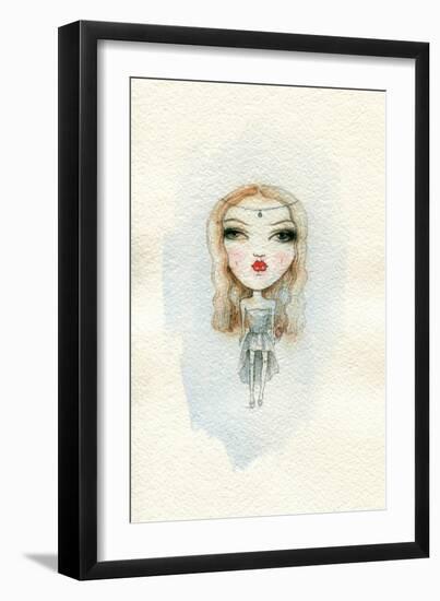 Cartoon Cute Child Girl . Watercolor Illustration-Anna Ismagilova-Framed Art Print