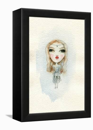 Cartoon Cute Child Girl . Watercolor Illustration-Anna Ismagilova-Framed Stretched Canvas