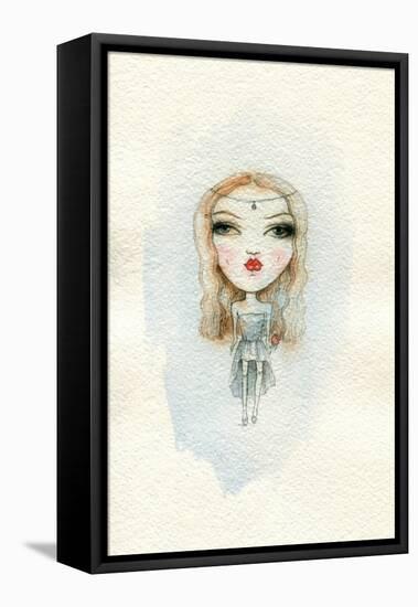 Cartoon Cute Child Girl . Watercolor Illustration-Anna Ismagilova-Framed Stretched Canvas