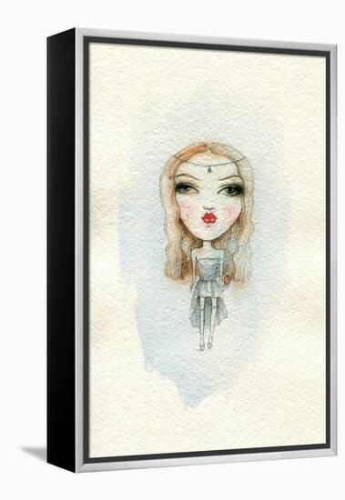 Cartoon Cute Child Girl . Watercolor Illustration-Anna Ismagilova-Framed Stretched Canvas