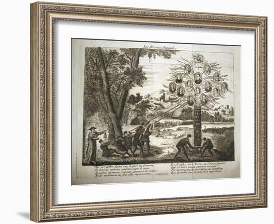 Cartoon depicting Jesuits trying to pull down the Tree of Jansenism,-French School-Framed Giclee Print