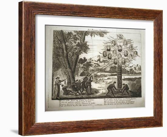 Cartoon depicting Jesuits trying to pull down the Tree of Jansenism,-French School-Framed Giclee Print