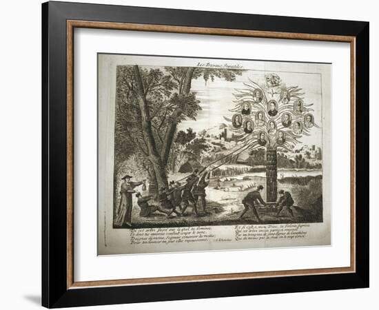 Cartoon depicting Jesuits trying to pull down the Tree of Jansenism,-French School-Framed Giclee Print