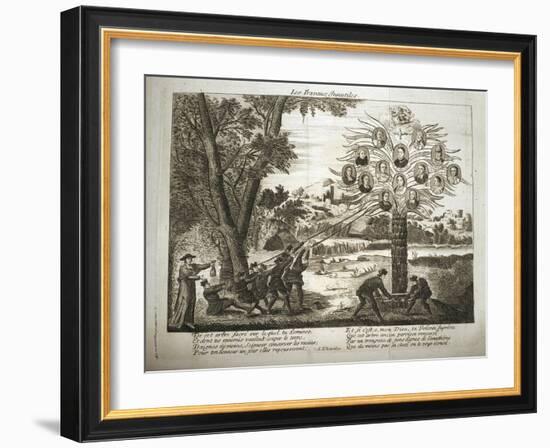 Cartoon depicting Jesuits trying to pull down the Tree of Jansenism,-French School-Framed Giclee Print