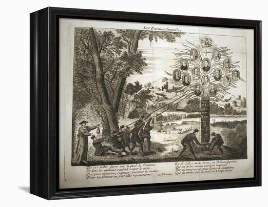 Cartoon depicting Jesuits trying to pull down the Tree of Jansenism,-French School-Framed Premier Image Canvas