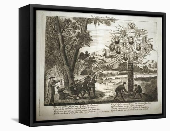 Cartoon depicting Jesuits trying to pull down the Tree of Jansenism,-French School-Framed Premier Image Canvas