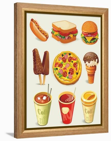 Cartoon Fast Food Icon-Aleksey Vl B.-Framed Stretched Canvas