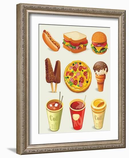 Cartoon Fast Food Icon-Aleksey Vl B.-Framed Art Print