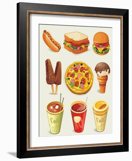 Cartoon Fast Food Icon-Aleksey Vl B.-Framed Art Print