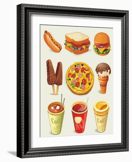 Cartoon Fast Food Icon-Aleksey Vl B.-Framed Art Print