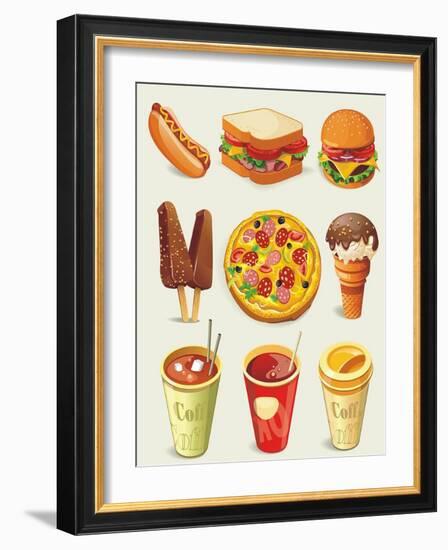 Cartoon Fast Food Icon-Aleksey Vl B.-Framed Art Print