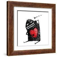 Cartoon Fun Amazing Character Scribble Love with Red Heart Inside. Cartoon Character with Red Heart-Popmarleo-Framed Art Print