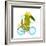 Cartoon Green Funny Crocodile in Helmet with Bicycle and Birds Friends. Funny Crocodile with Bicycl-Popmarleo-Framed Art Print