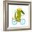 Cartoon Green Funny Crocodile in Helmet with Bicycle and Birds Friends. Funny Crocodile with Bicycl-Popmarleo-Framed Art Print