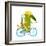 Cartoon Green Funny Crocodile in Helmet with Bicycle and Birds Friends. Funny Crocodile with Bicycl-Popmarleo-Framed Art Print