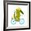 Cartoon Green Funny Crocodile in Helmet with Bicycle and Birds Friends. Funny Crocodile with Bicycl-Popmarleo-Framed Art Print