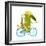 Cartoon Green Funny Crocodile in Helmet with Bicycle and Birds Friends. Funny Crocodile with Bicycl-Popmarleo-Framed Art Print