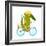 Cartoon Green Funny Crocodile in Helmet with Bicycle and Birds Friends. Funny Crocodile with Bicycl-Popmarleo-Framed Art Print