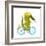 Cartoon Green Funny Crocodile in Helmet with Bicycle and Birds Friends. Funny Crocodile with Bicycl-Popmarleo-Framed Premium Giclee Print