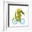 Cartoon Green Funny Crocodile in Helmet with Bicycle and Birds Friends. Funny Crocodile with Bicycl-Popmarleo-Framed Premium Giclee Print