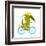 Cartoon Green Funny Crocodile in Helmet with Bicycle and Birds Friends. Funny Crocodile with Bicycl-Popmarleo-Framed Premium Giclee Print