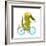 Cartoon Green Funny Crocodile in Helmet with Bicycle and Birds Friends. Funny Crocodile with Bicycl-Popmarleo-Framed Premium Giclee Print