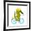 Cartoon Green Funny Crocodile in Helmet with Bicycle and Birds Friends. Funny Crocodile with Bicycl-Popmarleo-Framed Premium Giclee Print