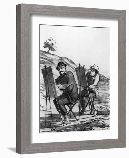 Cartoon Lampooning Landscape Painters, from 'Charivari' Magazine, 12 May, 1865 (Litho)-Honore Daumier-Framed Giclee Print