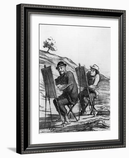 Cartoon Lampooning Landscape Painters, from 'Charivari' Magazine, 12 May, 1865 (Litho)-Honore Daumier-Framed Giclee Print