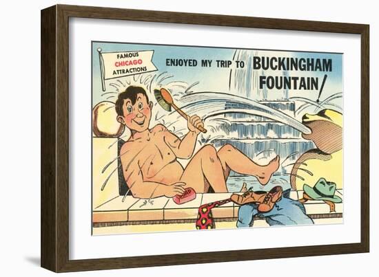 Cartoon Man Bathing in Fountain-null-Framed Art Print