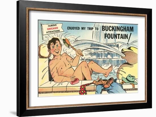 Cartoon Man Bathing in Fountain-null-Framed Art Print