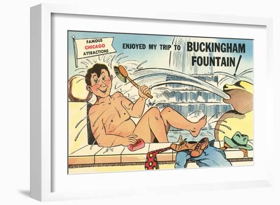 Cartoon Man Bathing in Fountain-null-Framed Art Print