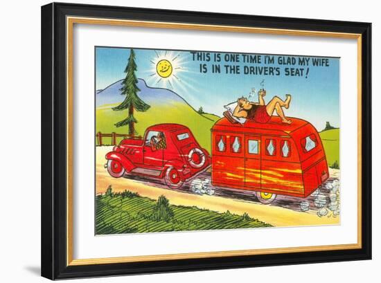 Cartoon, Man Lounging on Trailer-null-Framed Art Print