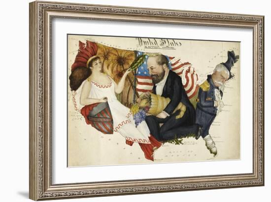 Cartoon Map Depicting the US Presidential Election Of 1880. the Outline Is Of the United States-Lilian Lancaster-Framed Giclee Print