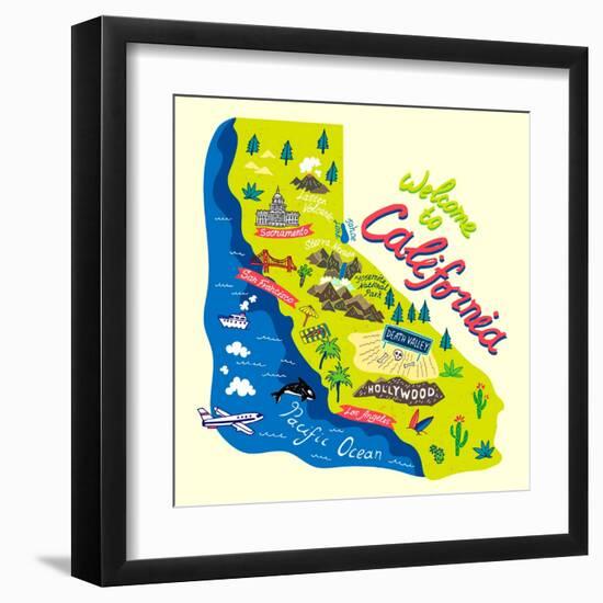 Cartoon Map of California.Travels-Daria_I-Framed Art Print