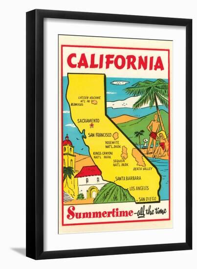 Cartoon Map of California-null-Framed Art Print