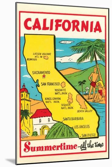 Cartoon Map of California-null-Mounted Art Print