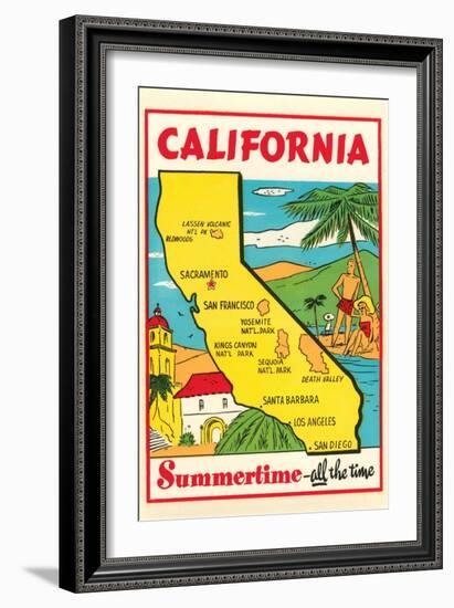 Cartoon Map of California-null-Framed Art Print