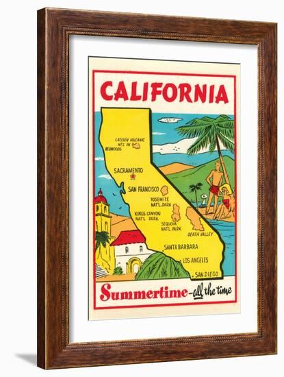 Cartoon Map of California-null-Framed Art Print